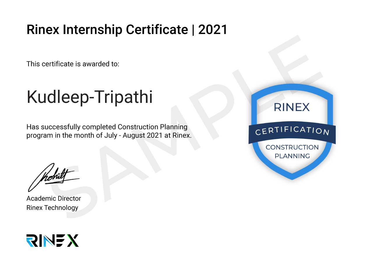 ConstructionPlanning, Rinex, Internship, Certificate, 2021